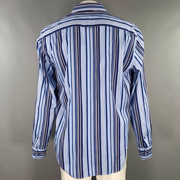 BUGATCHI UOMO Size XL Blue Navy Stripe Cotton Spread Collar Long Sleeve Shirt - Picture 3 of 7